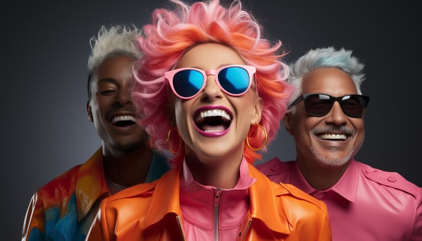 AI generated Group of men and women smiling, looking at camera, having fun generated by AI photo