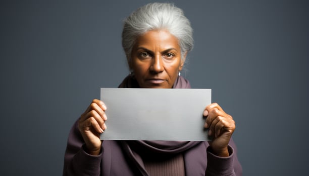 AI generated One confident woman holding a blank sign, smiling at camera generated by AI photo