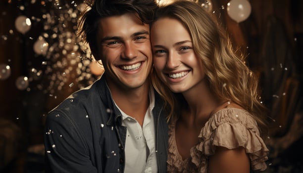 AI generated Smiling adult men and women, happiness in love together generated by AI photo
