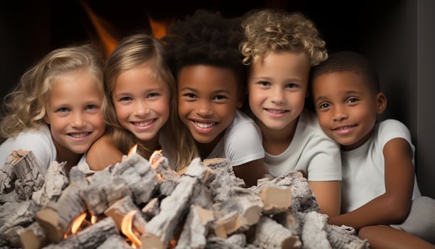 AI generated Smiling girls and boys, cheerful and cute, having fun together generated by AI photo