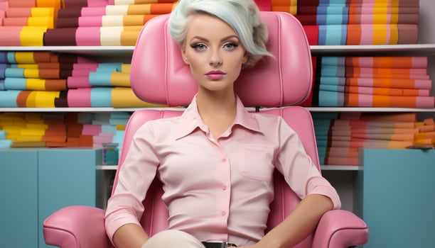 AI generated One confident woman, sitting in office, looking at camera generated by AI photo