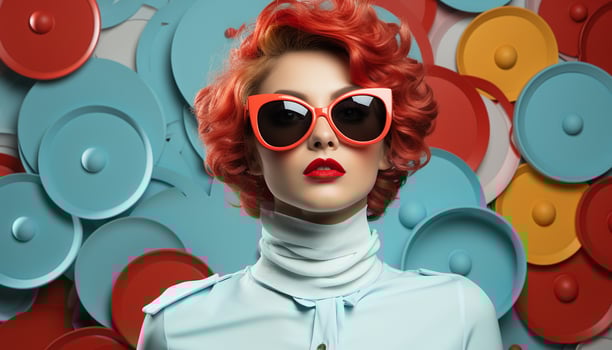 AI generated A cute redhead woman in sunglasses exudes elegance and glamour generated by AI photo