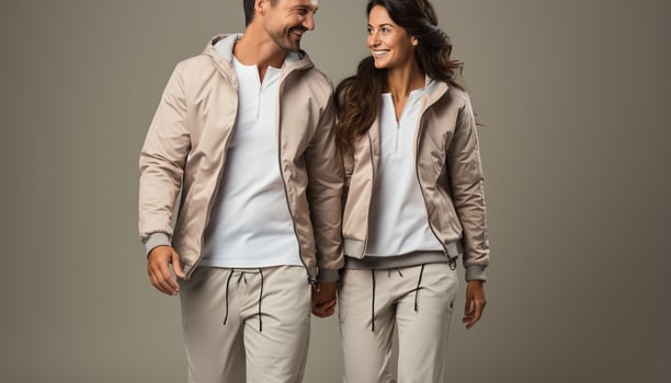 AI generated Two young adults, a man and a woman, standing together happily generated by AI photo