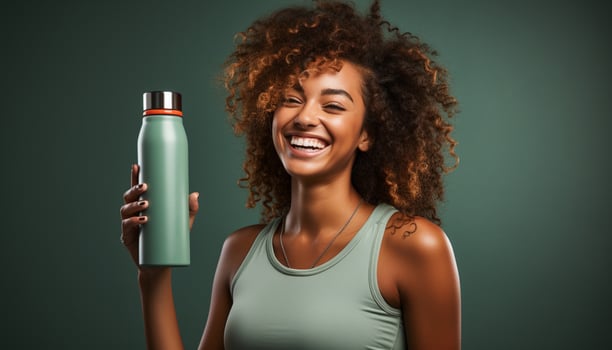 AI generated Young woman with curly hair smiling, looking at camera confidently generated by AI photo