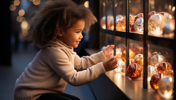 AI generated A cute child smiling, enjoying the winter night with family generated by AI photo