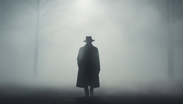 AI generated One person walking in spooky forest, surrounded by mystery generated by AI photo