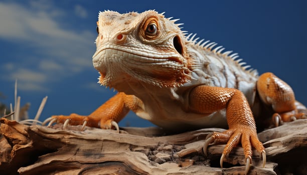 AI generated A cute iguana perching on a branch in the forest generated by AI photo