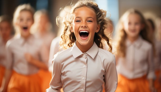 AI generated Smiling girls, cheerful boys, cute children playing indoors generated by AI photo