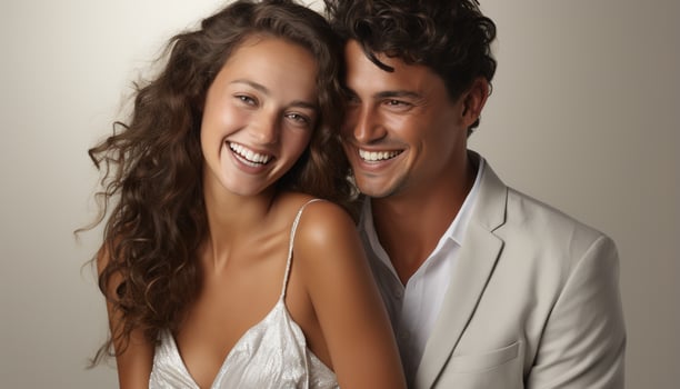 AI generated Smiling men and women in love, happiness, and togetherness generated by AI photo
