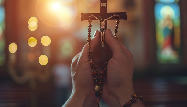 AI generated hands holding a rosary while praying photo