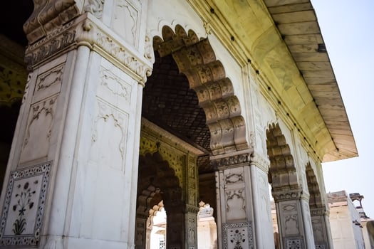 Architectural details of Lal Qila - Red Fort situated in Old Delhi, India, View inside Delhi Red Fort the famous Indian landmarks photo