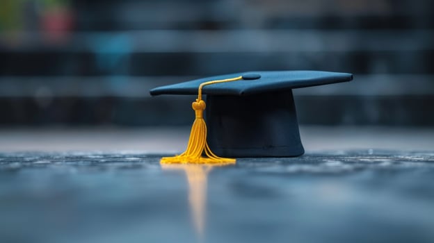 AI generated A minimalist setting with a single graduation cap, representing the culmination of academic endeavors photo