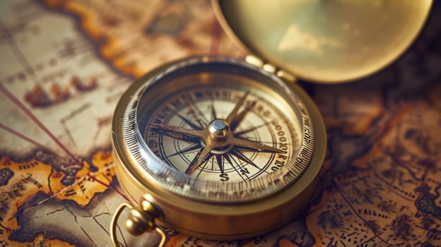 AI generated Antique Compass on a Vintage Map photo