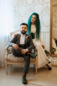 meeting of the bride and groom in the hotel photo