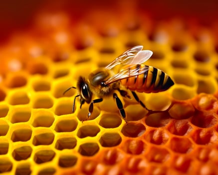 AI Generated Bee is working on honeycomb photo