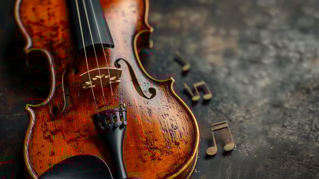 AI generated Minimalist portrayal of a violin and scattered musical notes photo
