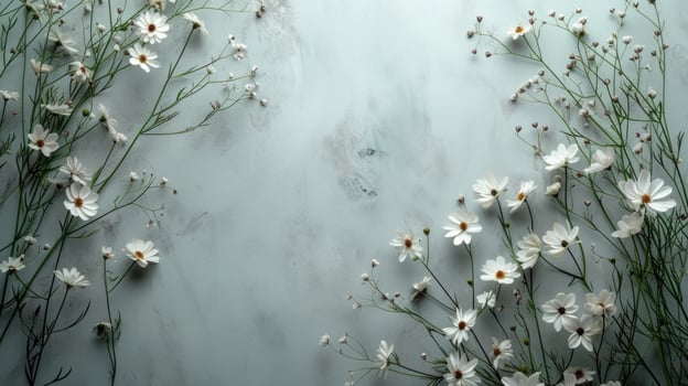 AI generated Essence of nature captured in a minimalist backdrop adorned with delicate flowers photo