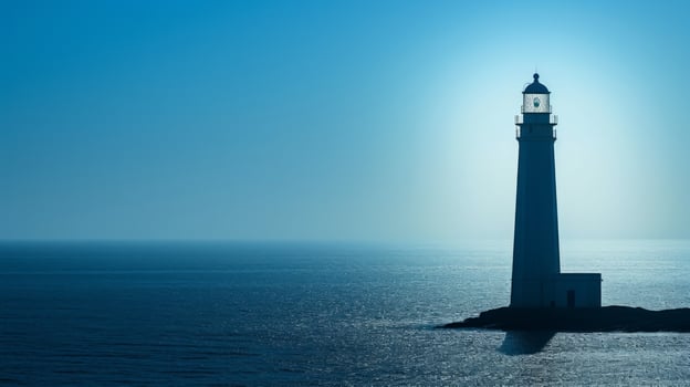AI generated Minimalist photo highlighting the iconic silhouette of a lighthouse against the expansive ocean