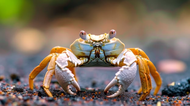 AI generated Crab scuttles across the sandy beach, shell gleaming under the sun, coastal charm, Ai Generated. photo