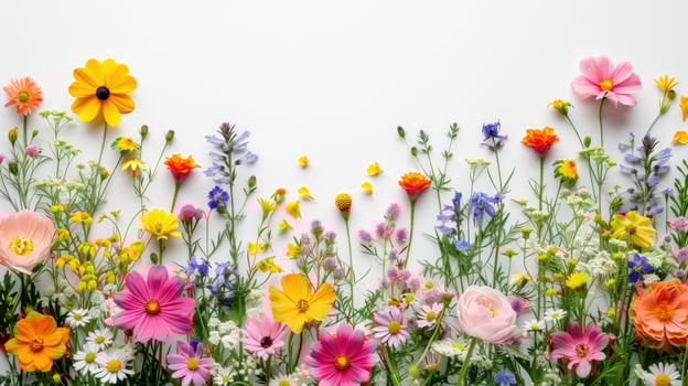 AI generated Colorful flowers arranged in a charming frame against a clean white background, Ai Generated. photo