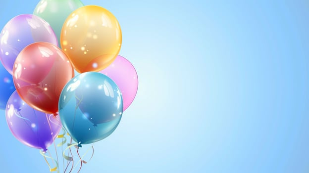 AI generated Bunch of colorful balloons on light blue background photo