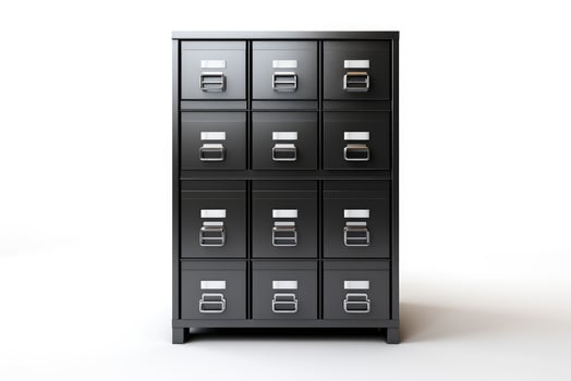 AI generated File cabinet, office archive storage with drawers for documents, paper data, library or registry cards. Metal cabinet for paperwork organization photo