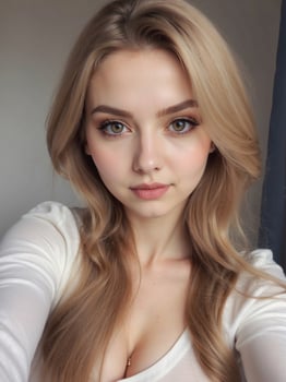 AI generated A beautiful Girl with long blonde hair taking selfie photo