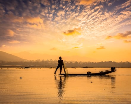 Traditional Burmese fisherman at Inle lake Myanmar photo