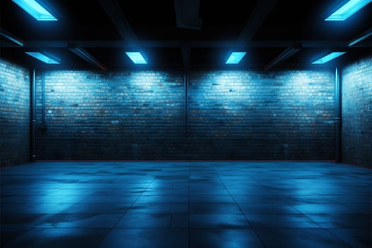 AI generated Urban chic Interior of an empty room with blue spotlights photo