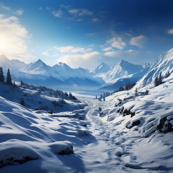 AI generated Majestic winter mountains adorned in snow create breathtaking scenic beauty For Social Media Post Size photo
