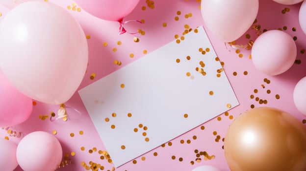 AI generated Birthday Celebration Pink Balloons and Invitation Card photo