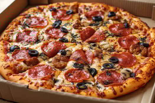 AI generated takeaway or delivery pizza box professional advertising food photography photo