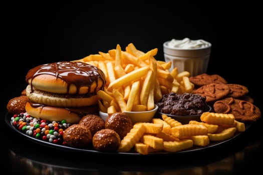 AI generated street menu fast food on the table professional advertising food photography photo