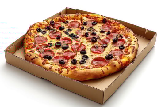AI generated takeaway or delivery pizza box professional advertising food photography photo