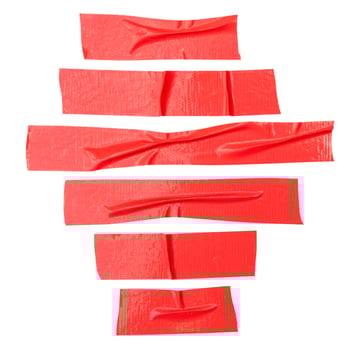 Top view set of red scotch tape or adhesive vinyl tape in stripes isolated on white background with clipping path photo