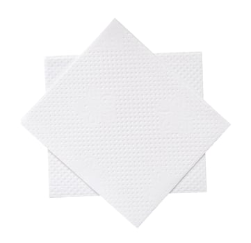 Two folded pieces of white tissue paper or napkin in stack tidily prepared for use in toilet or restroom isolated on white background with clipping path photo