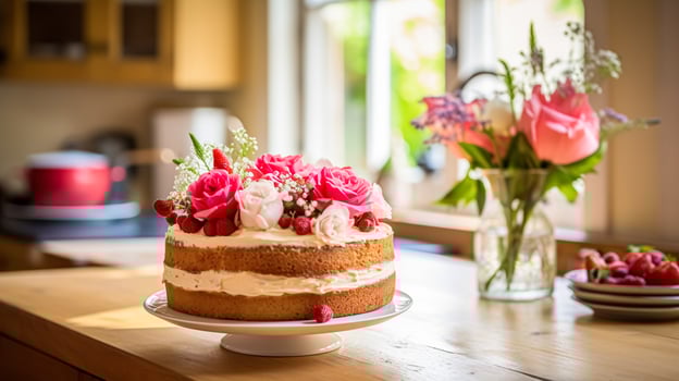 AI generated Homemade birthday cake in the English countryside house, cottage kitchen food and holiday baking recipe photo
