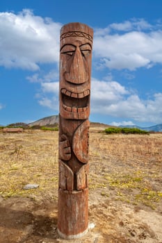 Wooden Gamuls on Vilyuchinsky pass near Vilyuchik volcano, Kamchatka Peninsula, Russia. photo