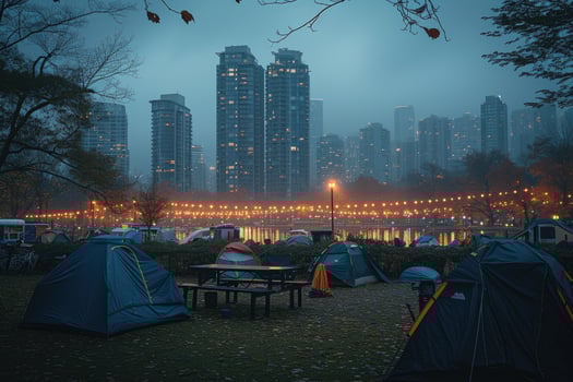 AI generated Camp out with tent in park professional photography photo