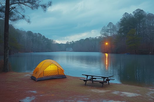 AI generated Camp out with tent in park professional photography photo