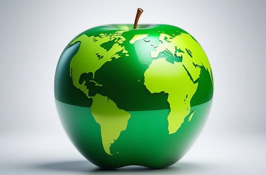 AI generated Whole green apple with planet earth map. World Health Day. Health eating photo