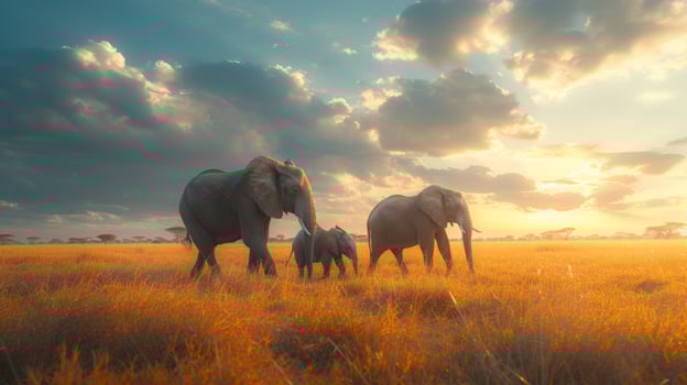 AI generated Elephants roaming freely in vast African plains, their gentle giants captivating hearts photo