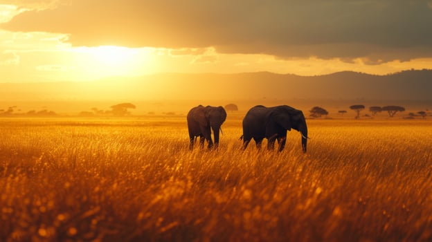 AI generated Elephants roaming freely in vast African plains, their gentle giants captivating hearts photo