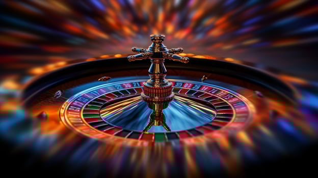 AI generated The roulette wheel in motion, a whirlwind of colors and possibilities. large copyspace area, offcenter composition photo