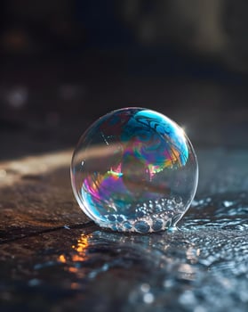 AI generated a soap bubble sitting on top of a wooden floor photo