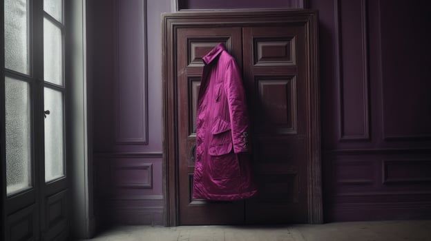AI generated image. Deep magenta coat flying next to the window in classic interior.tiff photo