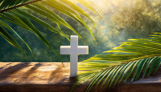 Holy Cross with Palm leaf. Palm Sunday concept photo