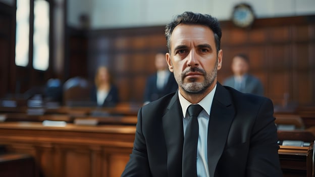 AI generated Portrait of a male lawyer on duty in court, generative AI photo