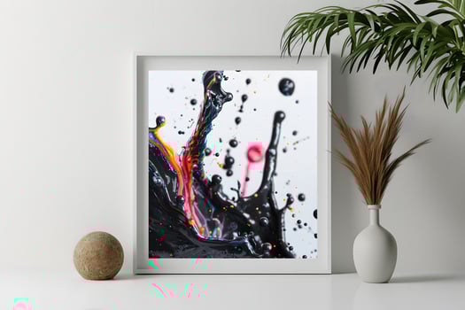 AI generated The room decorated in a minimalist style with picture frames and paintings is breathtaking. photo