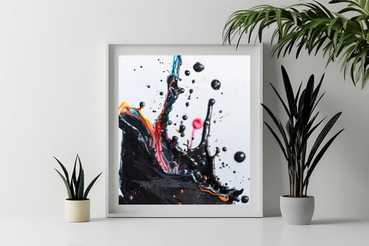 AI generated The room decorated in a minimalist style with picture frames and paintings is breathtaking. photo